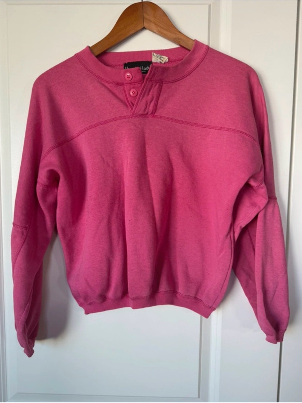 Vintage 1980’s Liberated Lady Women's Henley Pullover Sweatshirt Pink S